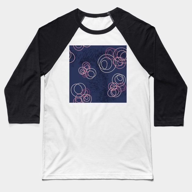 Pastel abstract circle flowers on dark jeans blue with texture Baseball T-Shirt by nobelbunt